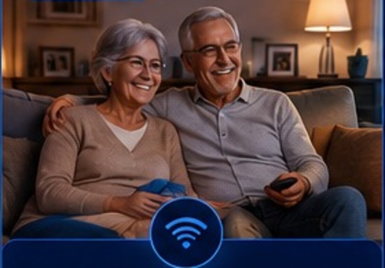 Casal usando a internet no plano Fibra Start